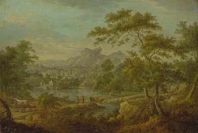 An Imaginary Landscape with a Wagon and a Distant View of a Town by Thomas Smith of Derby